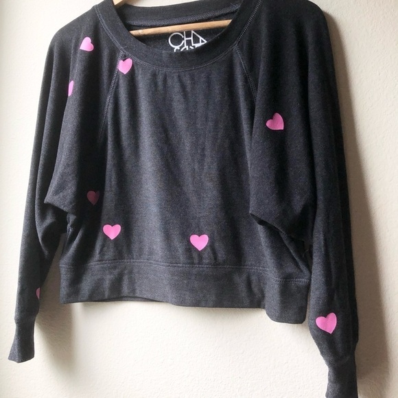 Chaser Pink Heart Cozy Knit Top Cropped Batwing XS - Picture 7 of 12